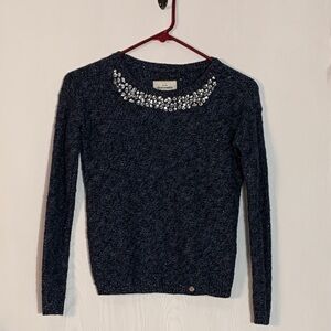 Abercrombie & Fitch Kid Blue Sweater with Silver Embellishments and Logo Charm M